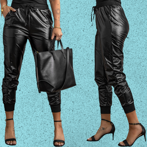 "I Love Rock and Roll" Faux Leather Joggers