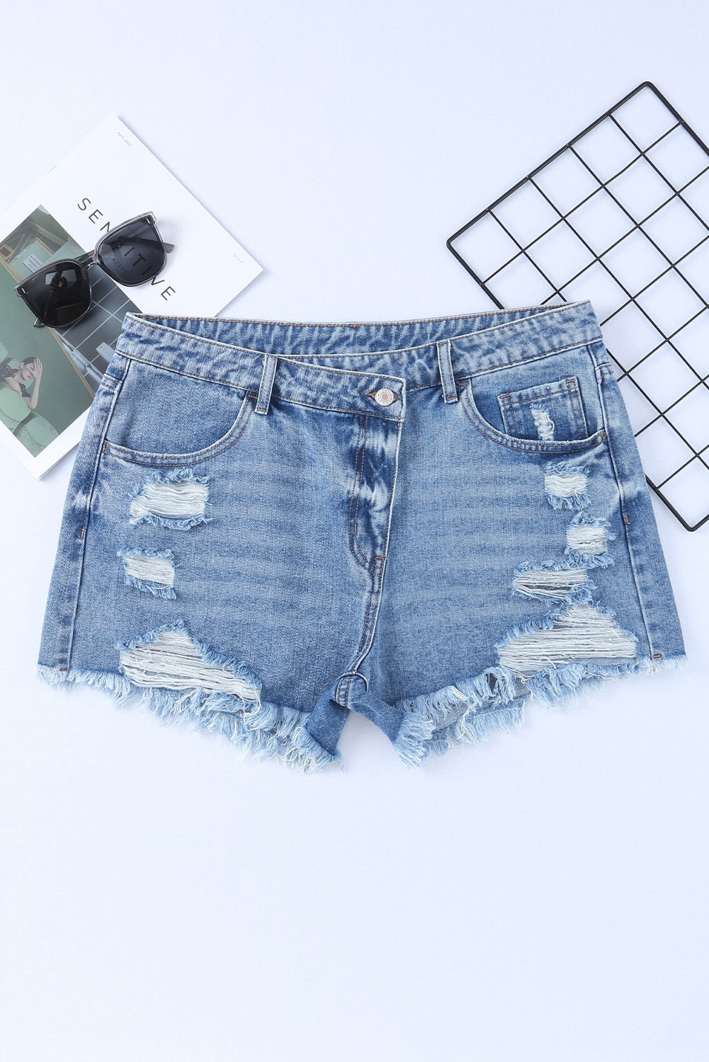 High Rise Crossover Sky Blue Shorts