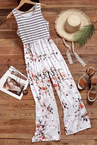 White Floral and Striped Jumpsuit