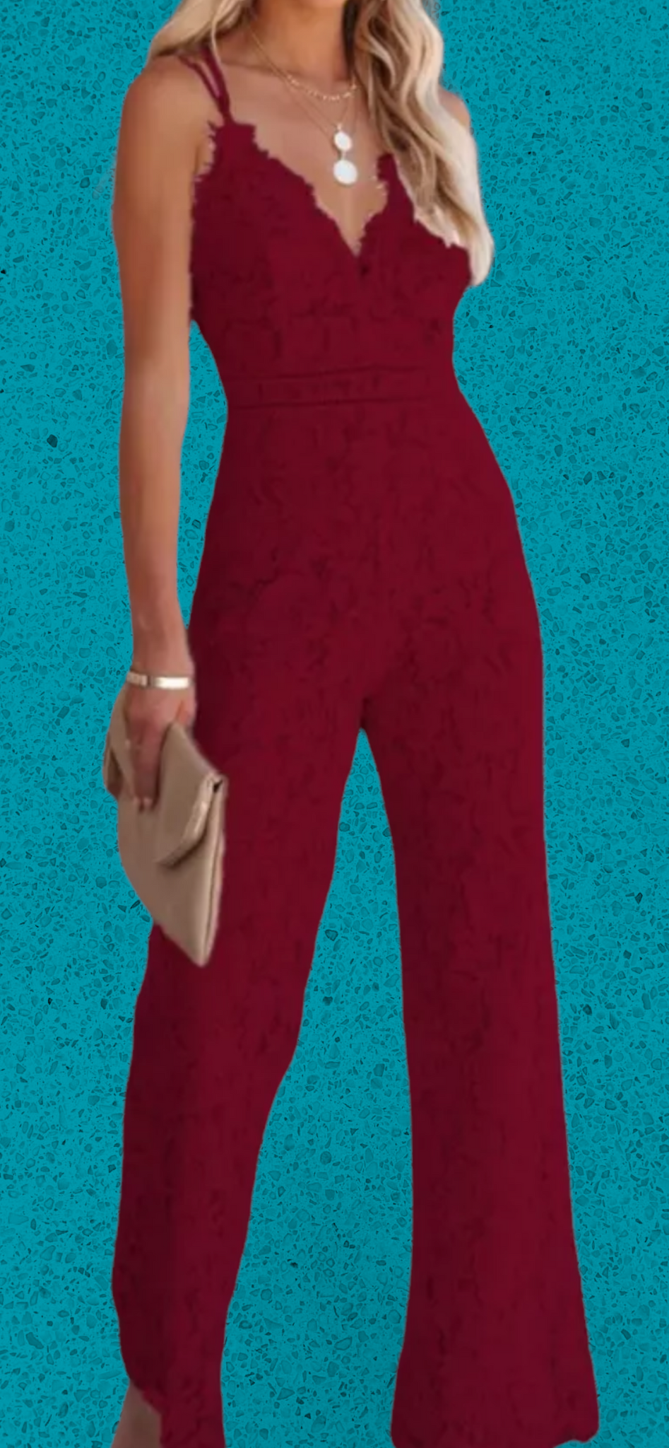 Sexy Back Lace Romper with Deep V-Neck Red / Small Sexy Back Lace Romper with Deep V-Neck Red / Small