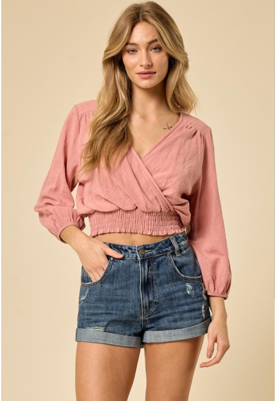 Linen Smocked Off Shoulder Top