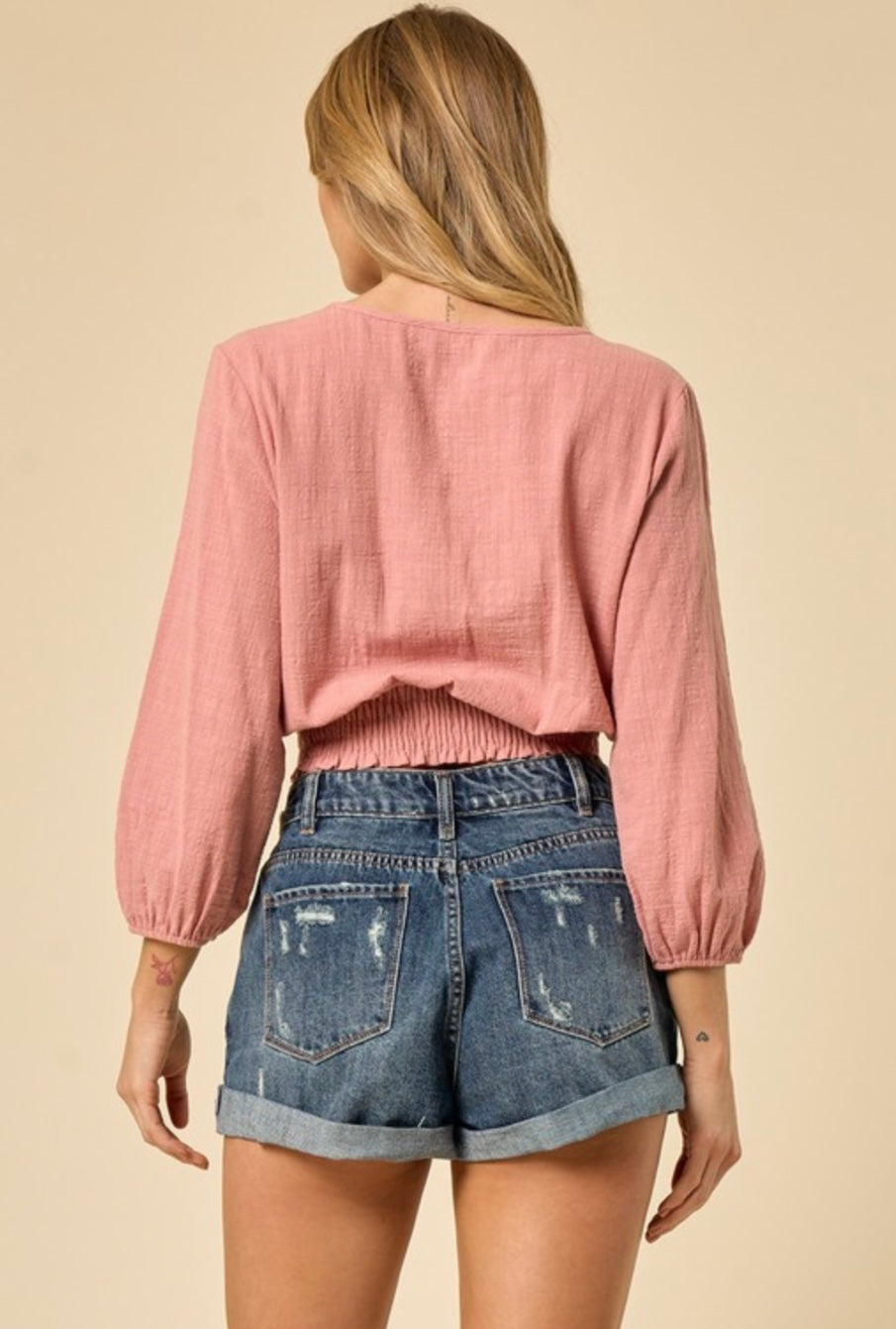 Linen Smocked Off Shoulder Top