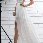 V Cut-Out Dress With Open Back WHITE