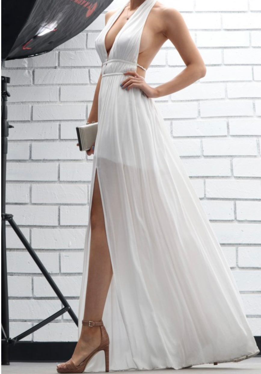 V Cut-Out Dress With Open Back WHITE