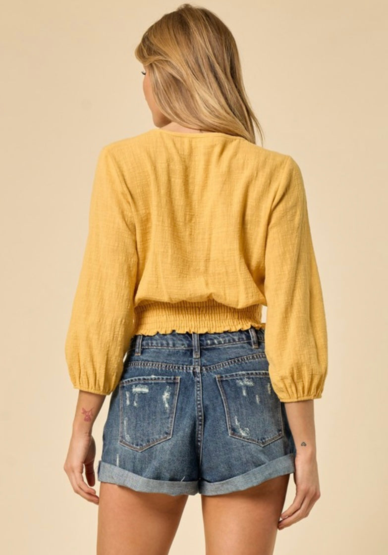 Linen Smocked Off Shoulder Top